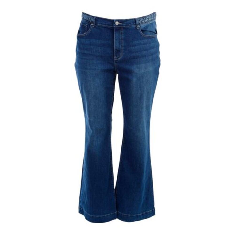 Nanette Lepore Heavenly Belle Dark Blue High Rise Bootcut Jeans 20 Braided Waist